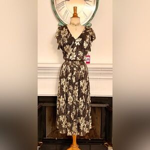 Vince Camuto Black and White Floral Midi Dress